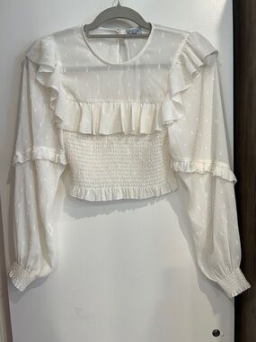 Blue Life Ivory Ruffle Smocked Cropped Blouse